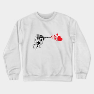 Graffiti Military Rifle Shooting Out Hearts Artsy Crewneck Sweatshirt